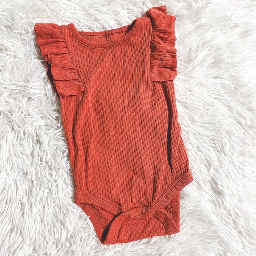CAT & JACK • Baby Rust Orange Boho Ribbed Flutter Sleeve Onesie